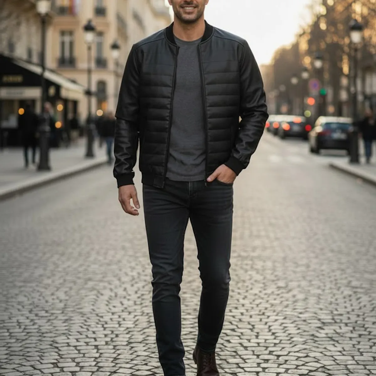 THE CLOTHING COMPANY - Chaqueta Hombre Cuero Sintético Diseño Lineas