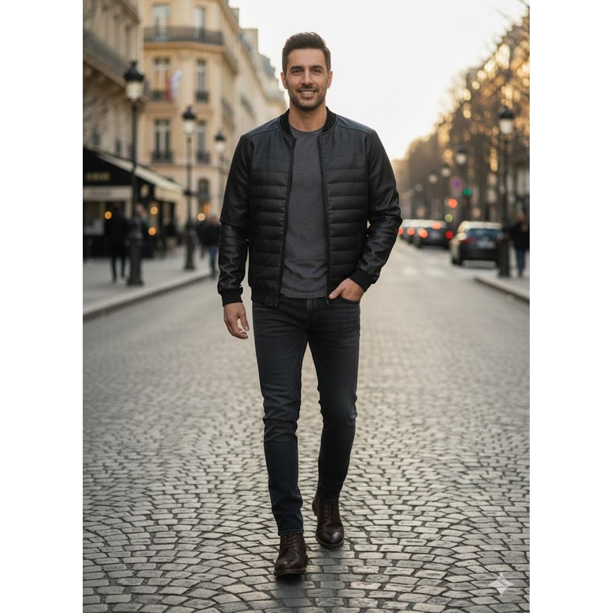 THE CLOTHING COMPANY - Chaqueta Hombre Cuero Sintético Diseño Franjas