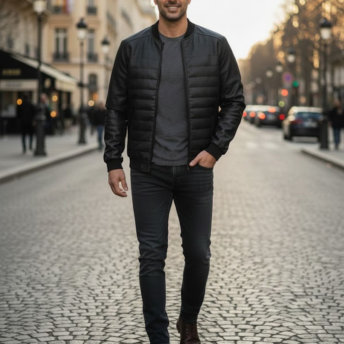 THE CLOTHING COMPANY - Chaqueta Hombre Cuero Sintético Diseño Franjas