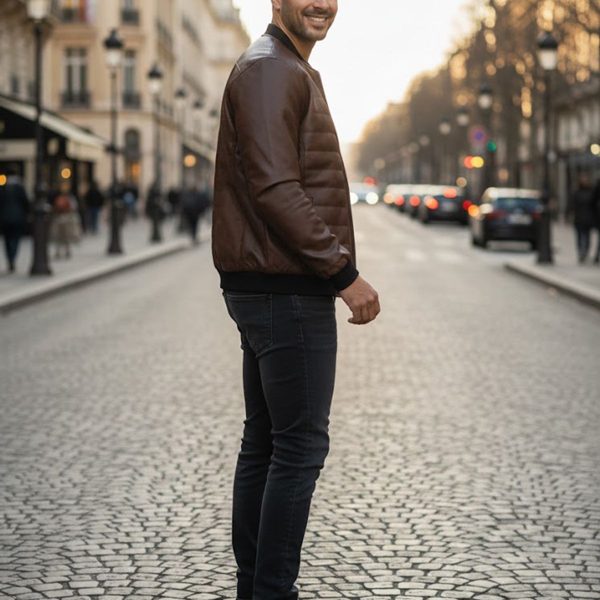 THE CLOTHING COMPANY - Chaqueta Hombre Cuero Sintético Diseño Lineas