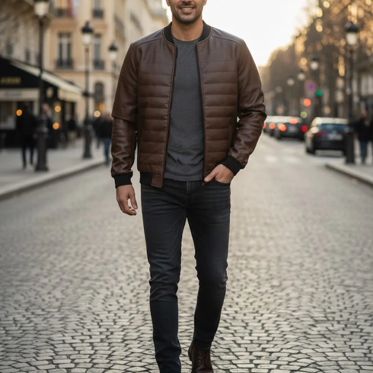 THE CLOTHING COMPANY - Chaqueta Hombre Cuero Sintético Diseño Franjas