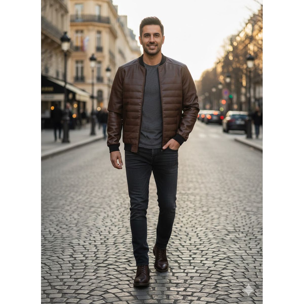 THE CLOTHING COMPANY - Chaqueta Hombre Cuero Sintético Diseño Franjas