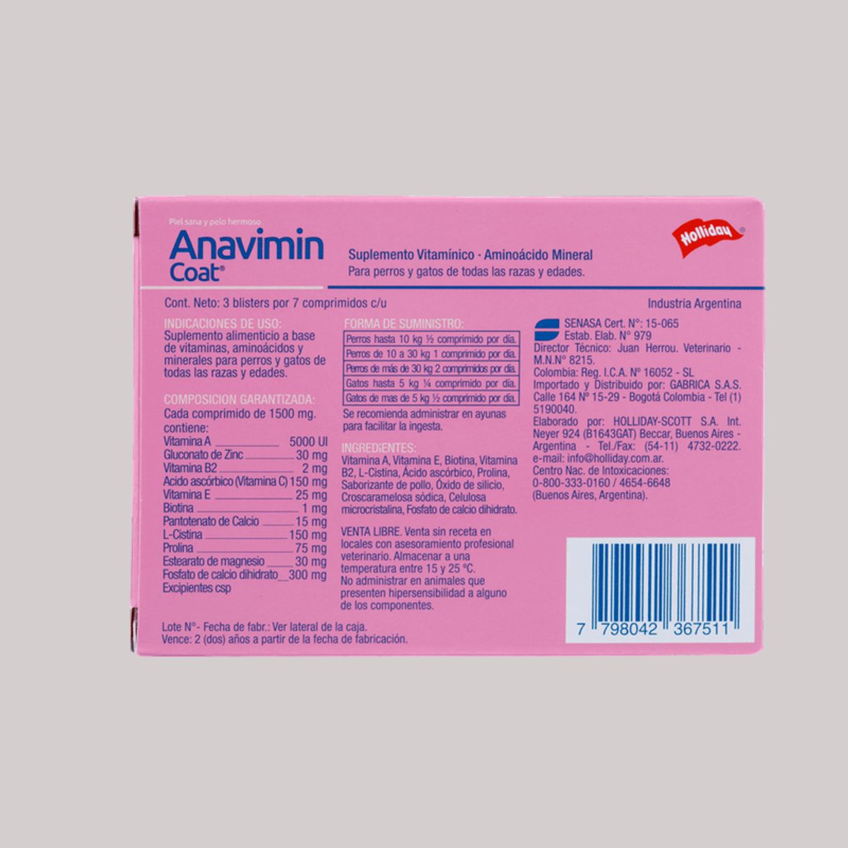 HOLLIDAY - Anavimin Coat Biomodulador Perros y Gatos x 21 tabletas
