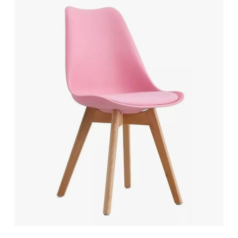 GENERICO - SILLA EMA CON COJIN PATAS DE MADERA Color Rosado
