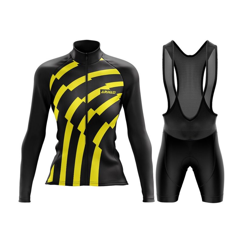 ARMAZI SPORT - UNIFORME DE CICLISMO DAMA MANGA LARGA-PANTALONETA- NEGROAMARILLO
