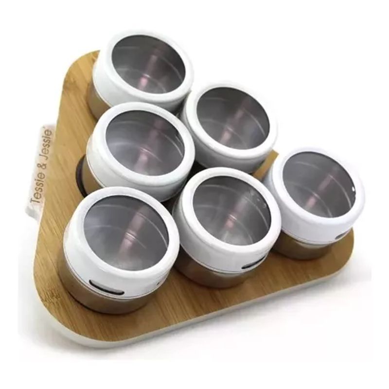 GENERICO - Especiero Magnético X6 Frascos Base Madera Encimera Cocina