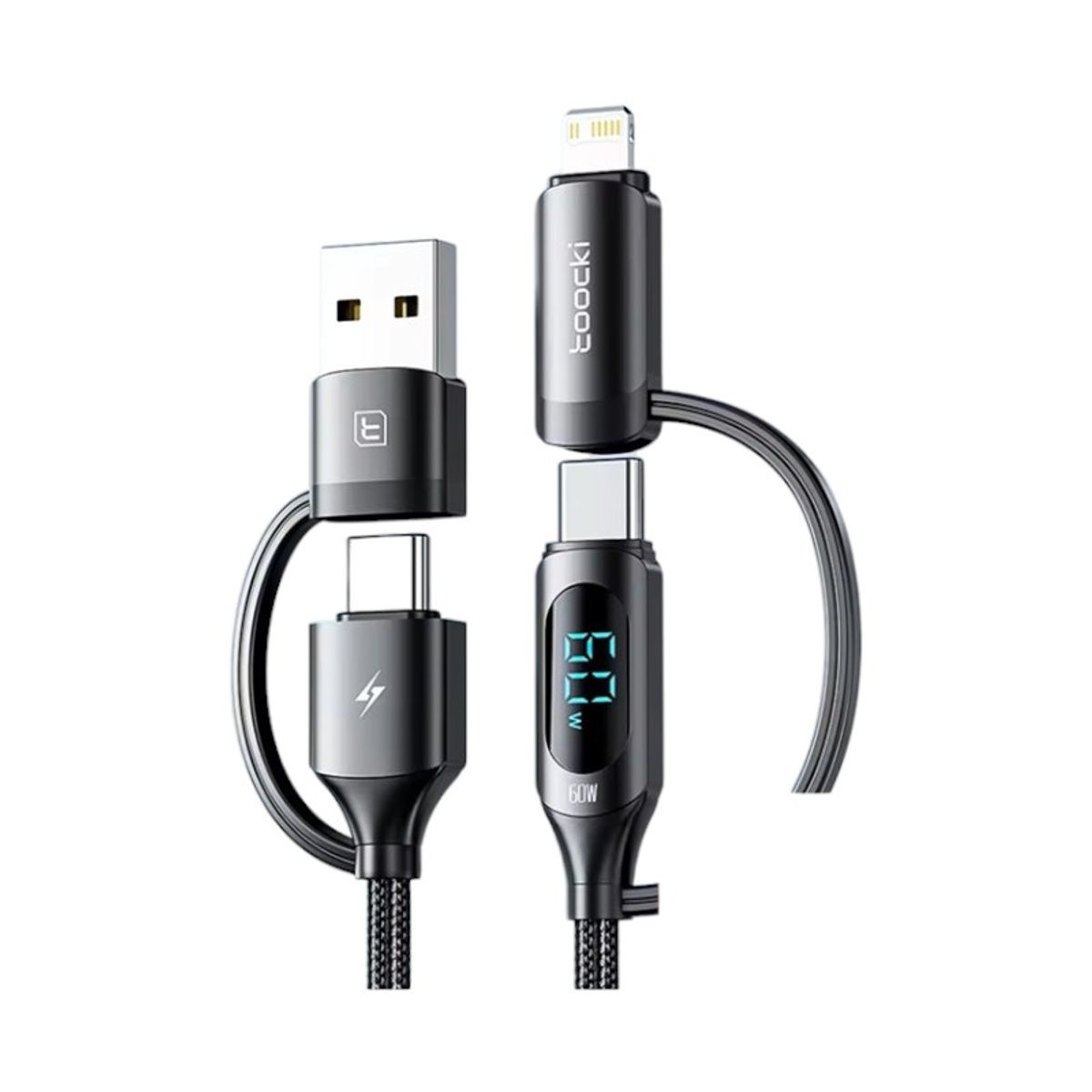 GENERICO - Cable Toocki 4 en 1 Carga Rapida PD 60W Longitud 1,2m