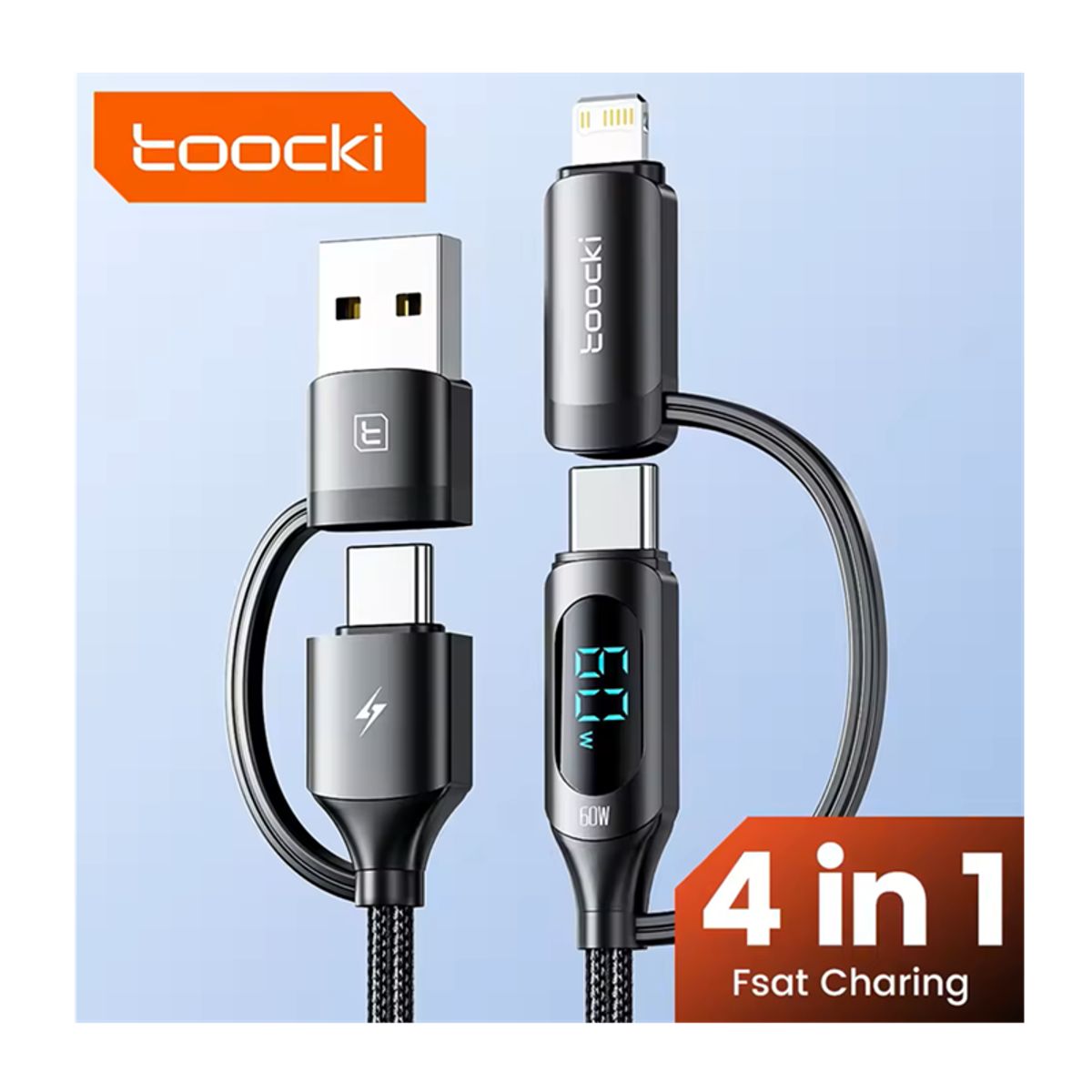 GENERICO - Cable Toocki 4 en 1 Carga Rapida PD 60W Longitud 1,2m