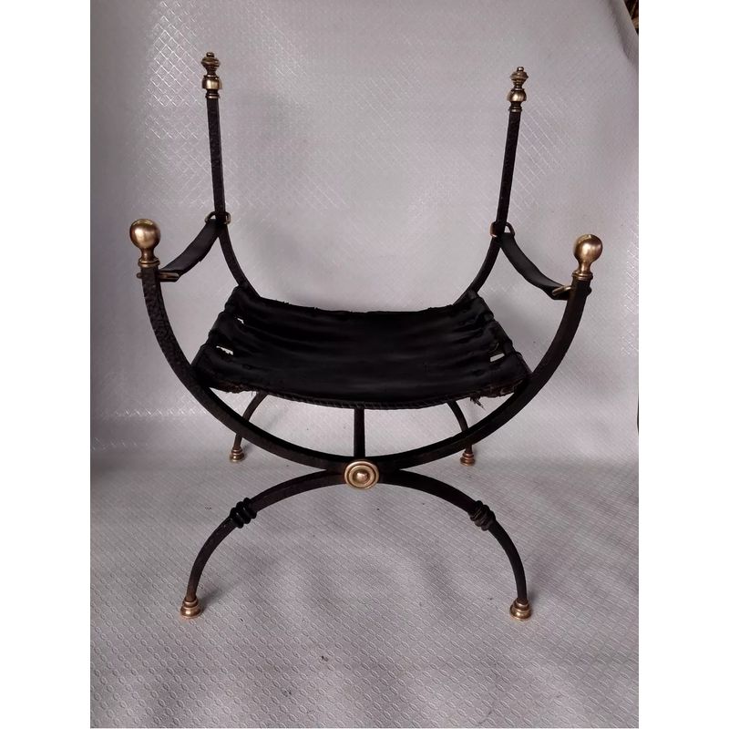 GENERICO - Silla Butaco England En Hierro Colado Bronce Y Cuero 1930