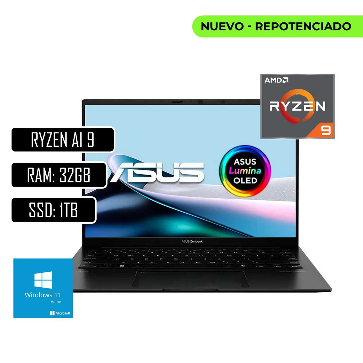 ASUS - PORTATIL ASUS ZENBOOK - AMD RYZEN AI 9 HX 370  - 32GB LPDDR5X - 1 TERA SSD - 14" OLED