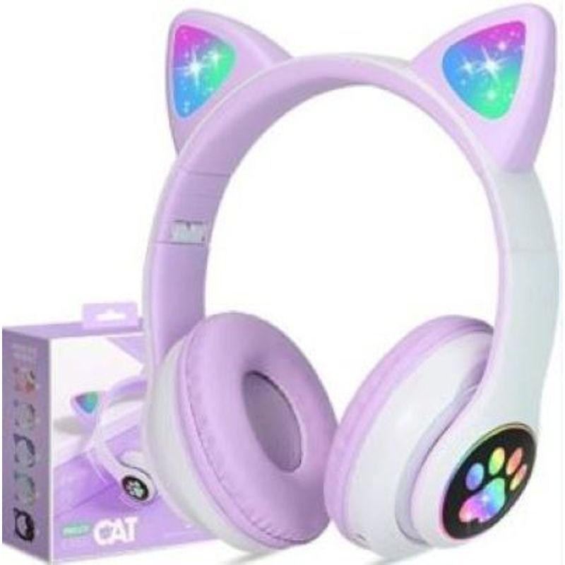 GENERICO - Audifonos Diadema Orejas De Gato Bluetooth Mic Y Luces Morado