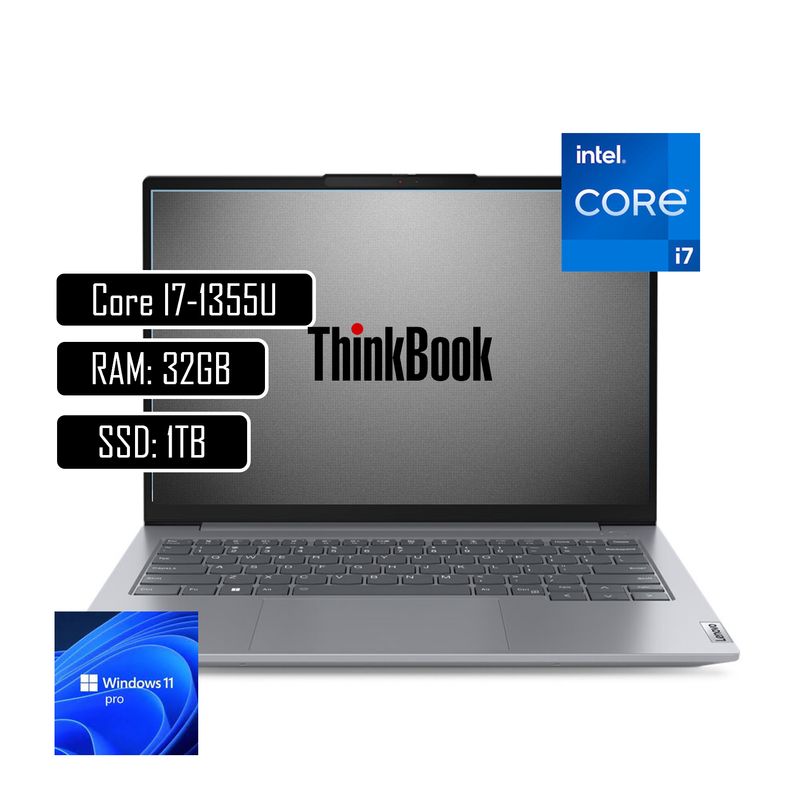 LENOVO - PORTATIL LENOVO THINKBOOK CORE I7 1355U - 32GB DDR5 - 1TB SSD - 14" WUXGA - RJ45 - WIN 11 PRO