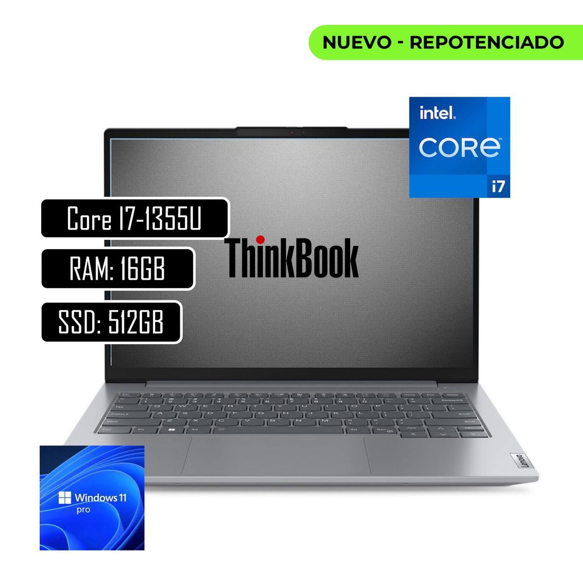LENOVO - PORTATIL LENOVO THINKBOOK CORE I7 1355U - 16GB DDR5 - 512GB SSD - 14" WUXGA - RJ45 - WIN 11 PRO