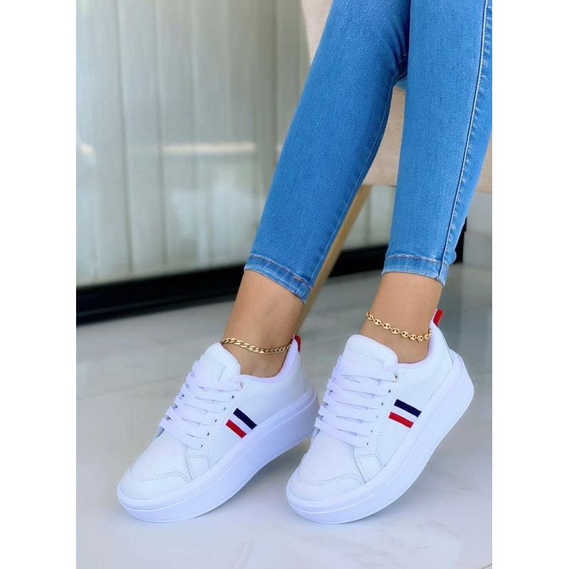 GENERICO - Tenis Mujer Bolichero Tricolor Mujer Cosidos-Blanco