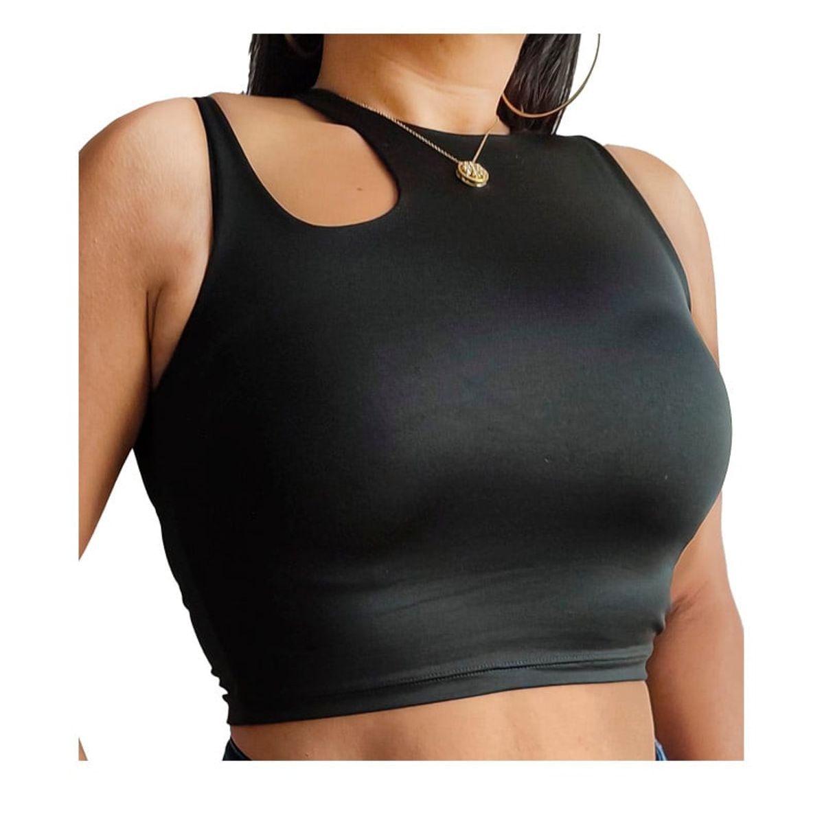 SYK - Blusa Crop Top Basica Para Mujer Unicolor Licrado Blanco Sin Mangas