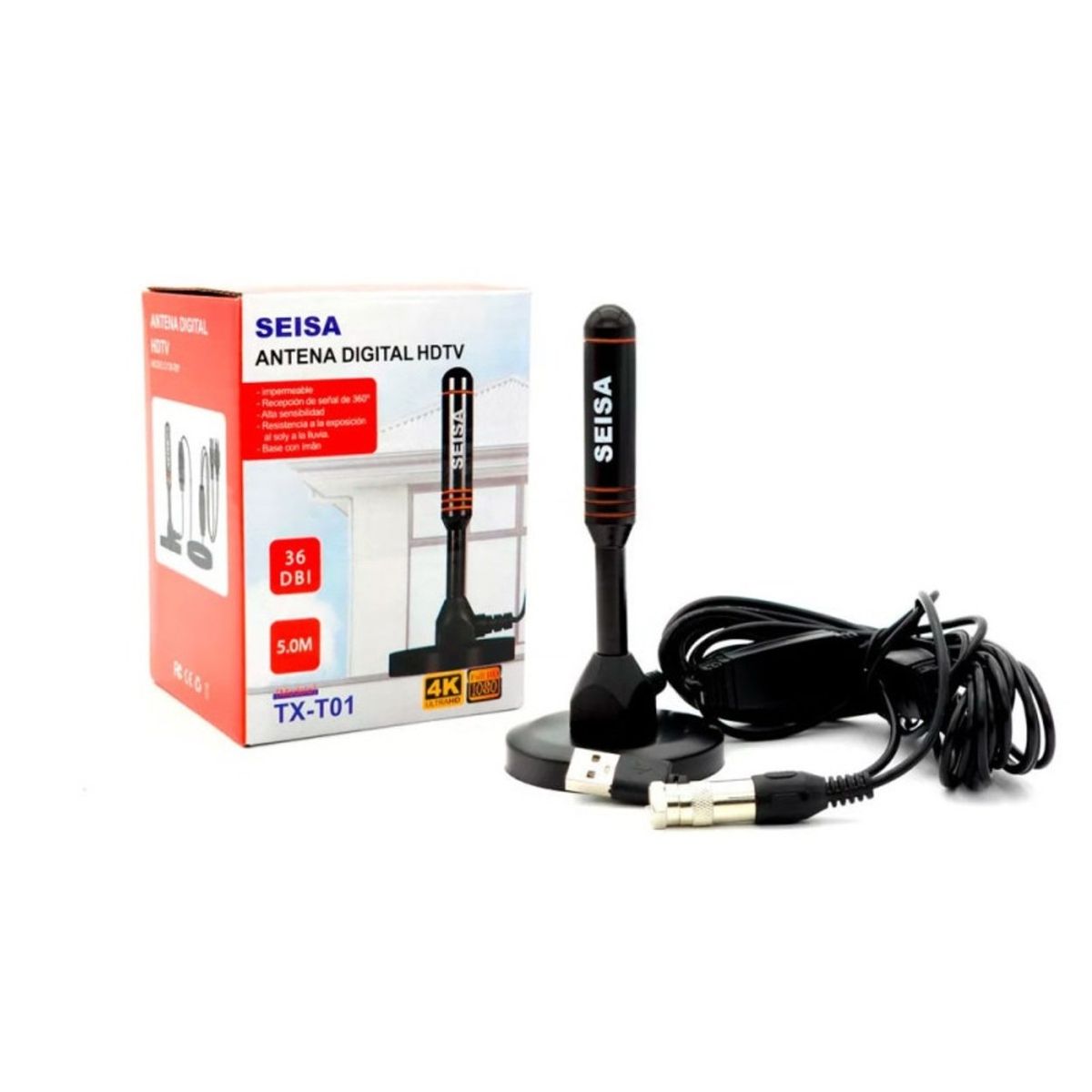 SEISA - Antena Digital Tdt Interior Hd 1080p 4k Usb 5 Metros