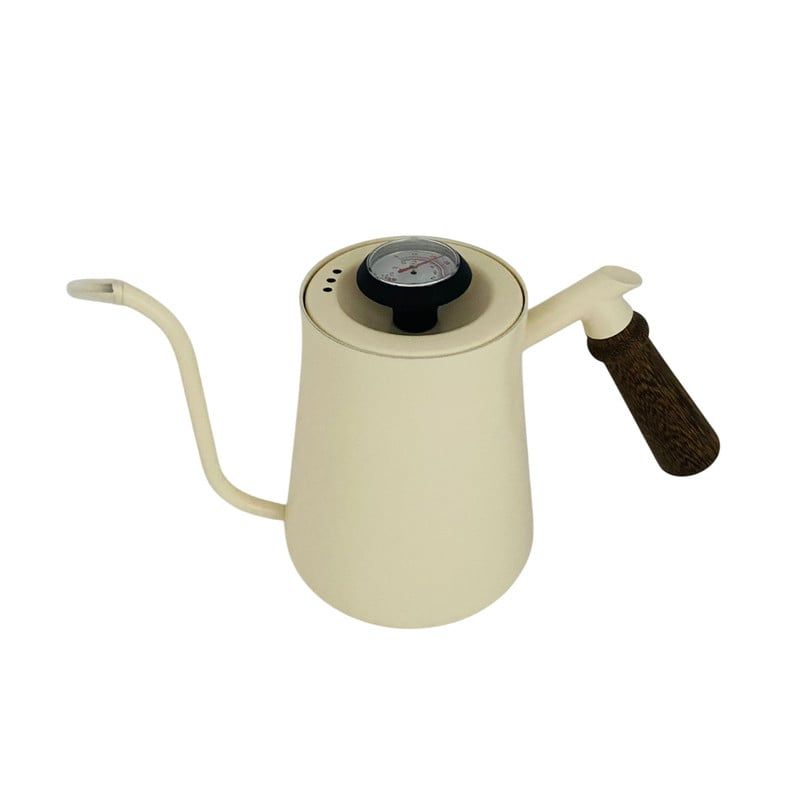 GENERICO - Tetera 650ml Para Café Con Termómetro Y Mango En Madera Beige