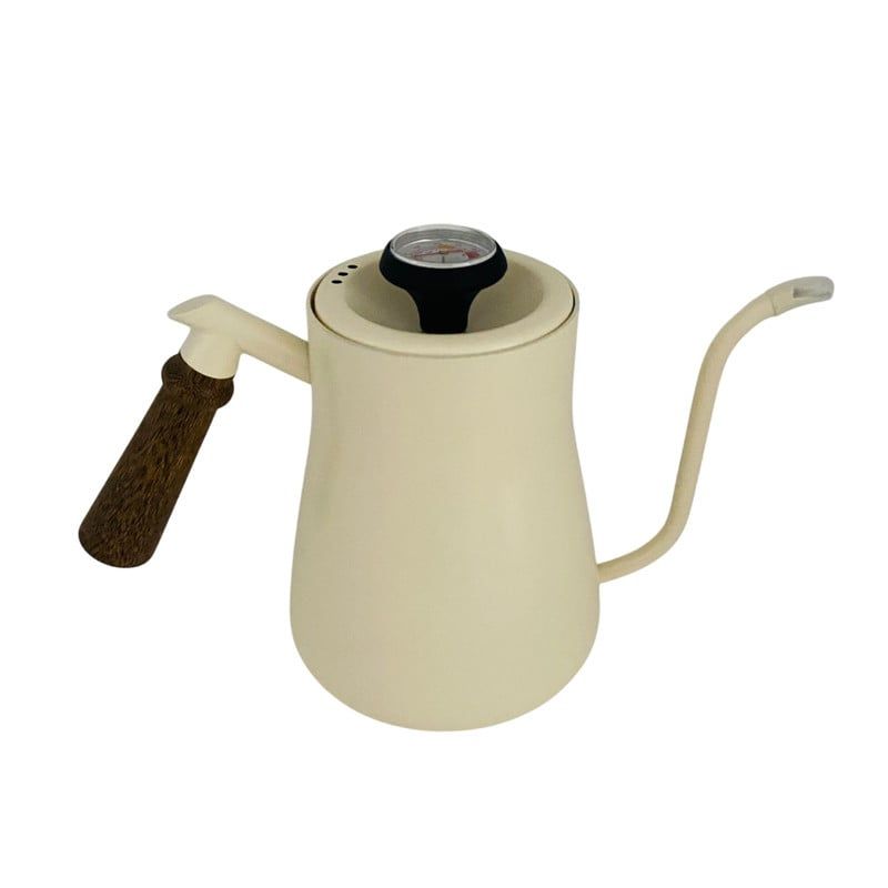 GENERICO - Tetera 850ml Para Café Con Termómetro Y Mango En Madera Beige