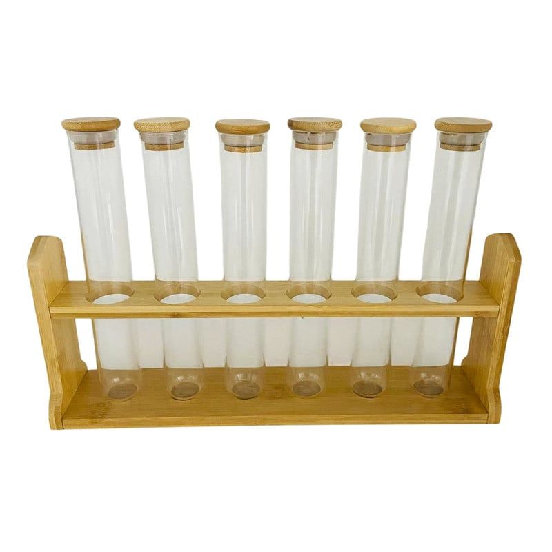 GENERICO - Set x6 Recipientes Tipo Probeta Con Soporte En Madera