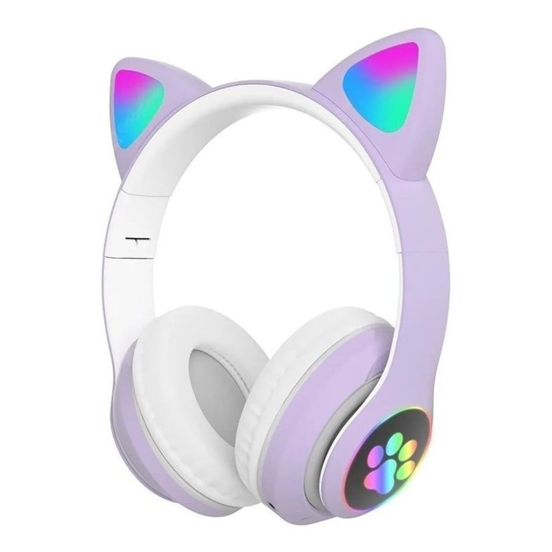 GENERICO - Audífonos Gamer Orejas de Gato Bluetooth Luz LED FM Micro SD Morado