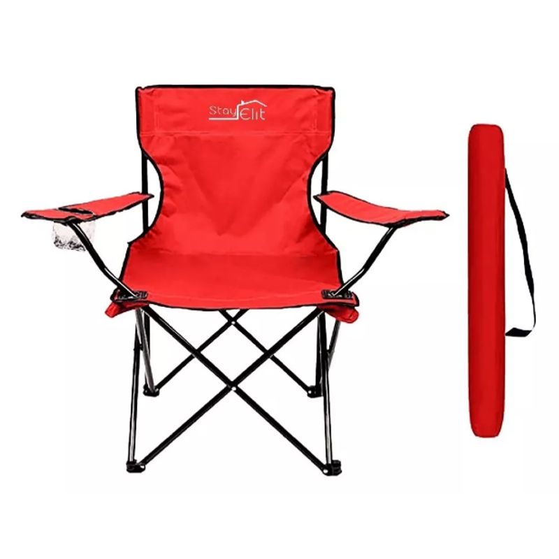 GENERICO - Silla Plegable Con Soporte Para Brazo Camping Exterior Playa Color Rojo