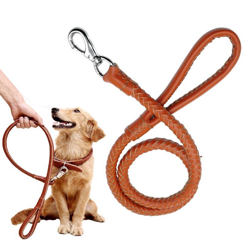 GENERICO - COLLAR CON CORREA ARNES CUERO LARGA LUJO 150cm PERRO MASCOTA