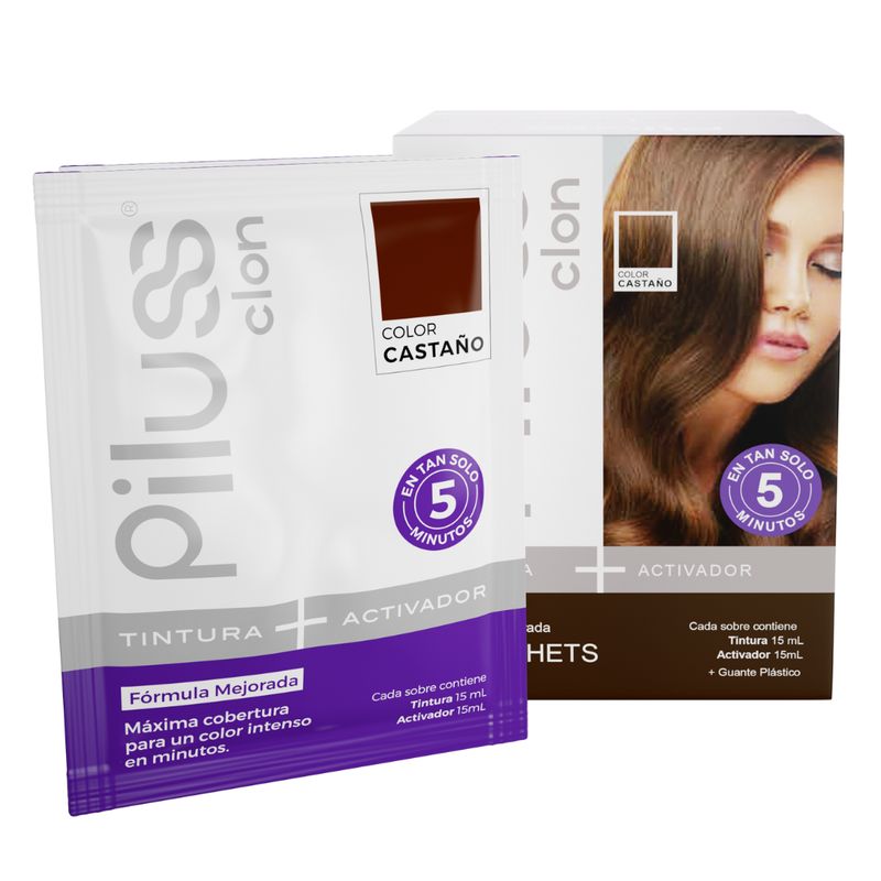 PILUSS CLON - SHAMPOO TINTE EN SOBRE COLOR CASTAÑO PILUSS CLON 30 ML DISPLAY X10 UND