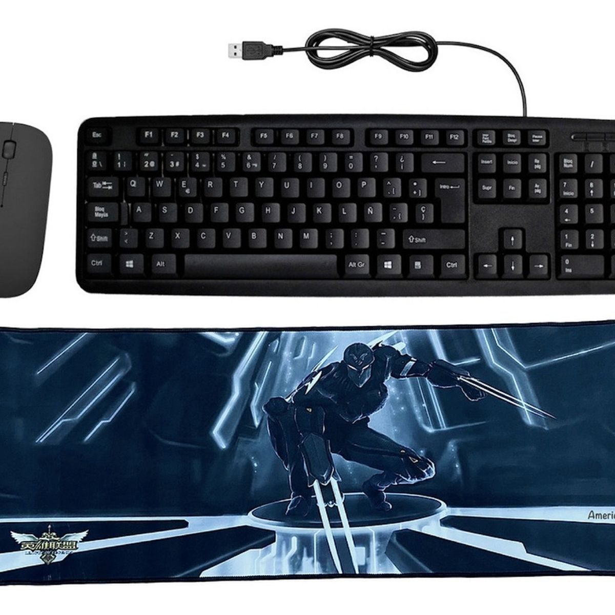 GENERICO - Combo Teclado Alambrico + Mouse Inalámbrico + Pad Mouse Warrior kb502