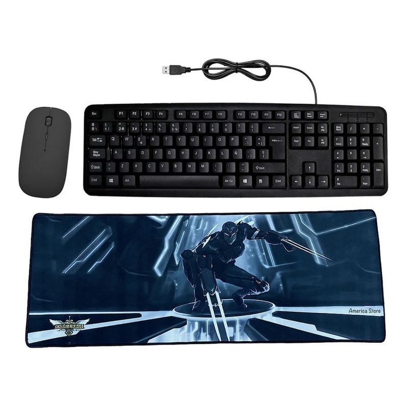 GENERICO - Combo Teclado Alambrico + Mouse Inalámbrico + Pad Mouse Warrior kb502