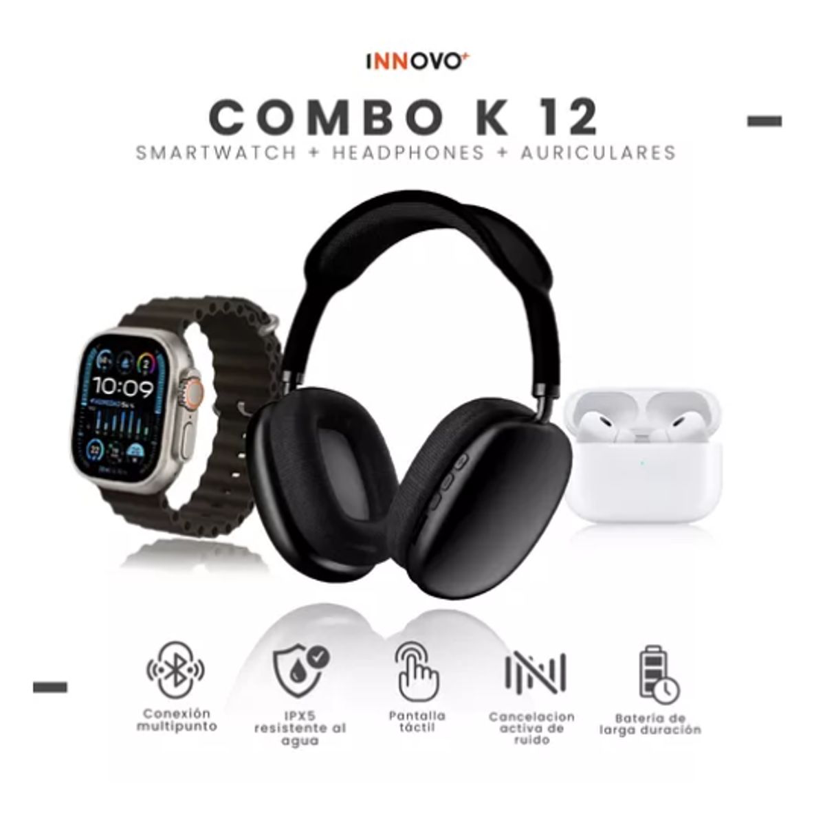 INNOVA - SmartWatch Con Accesorios Audifonos 7 Pulsos K12 Plus