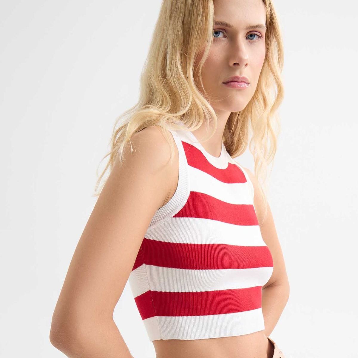 SEVEN SEVEN - Crop Top Con Franjas  Para Mujer Rojo Seven Seven