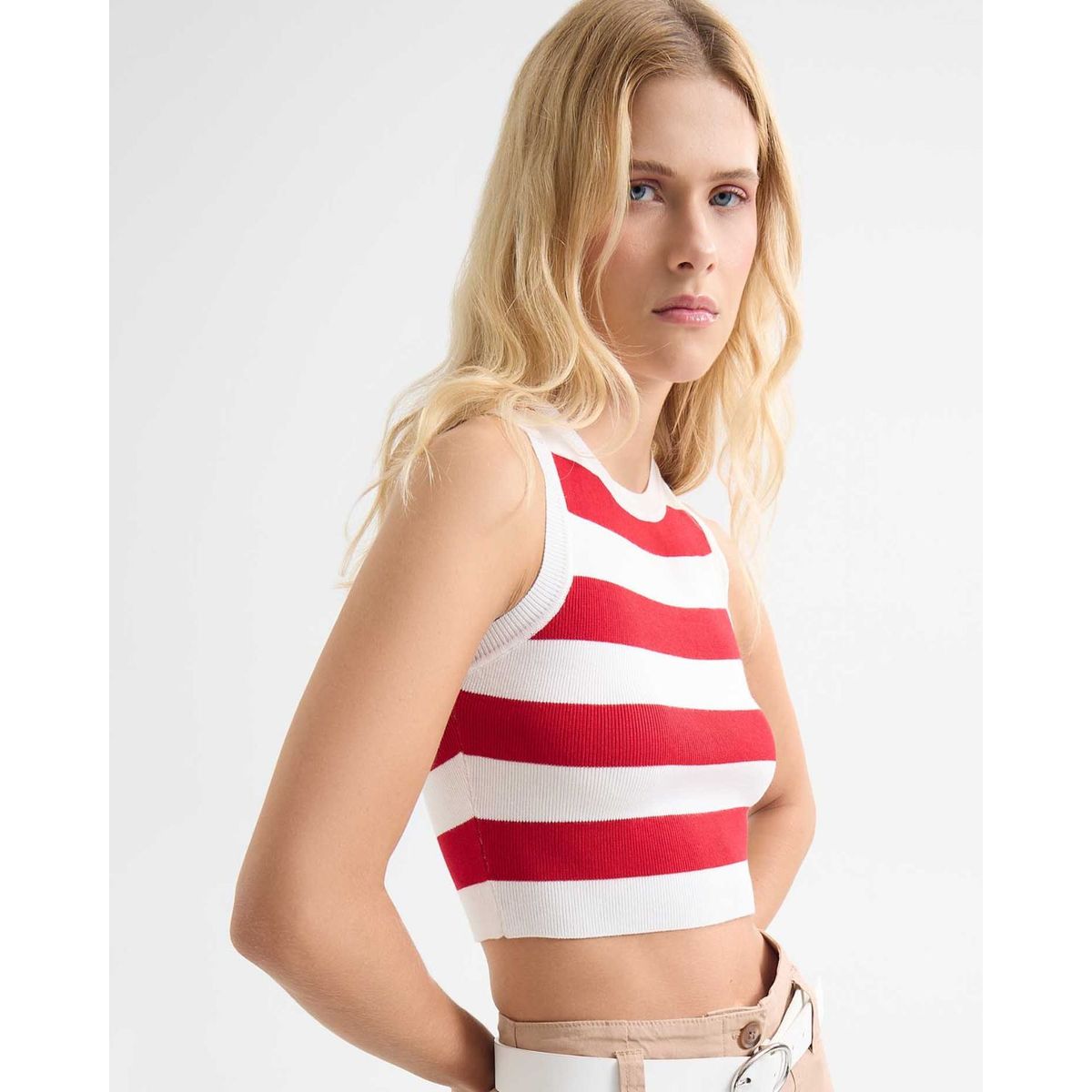 SEVEN SEVEN - Crop Top Con Franjas  Para Mujer Rojo Seven Seven