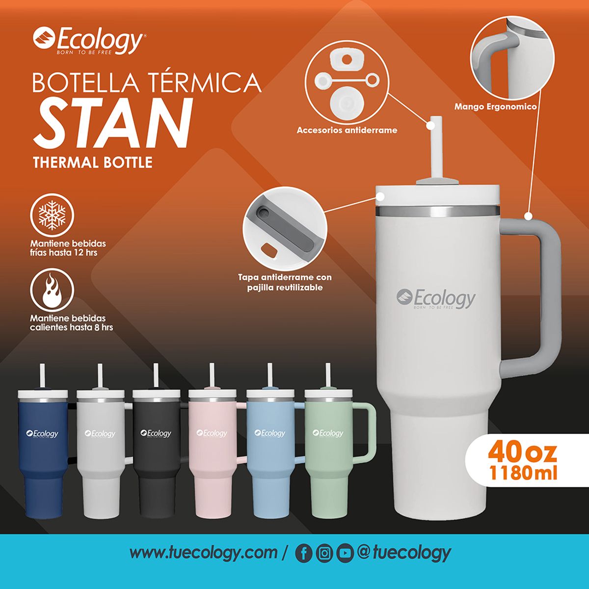 ECOLOGY - Botella Termica Termo Acero Inoxidable Stan 40oz 1180 ml Ecology