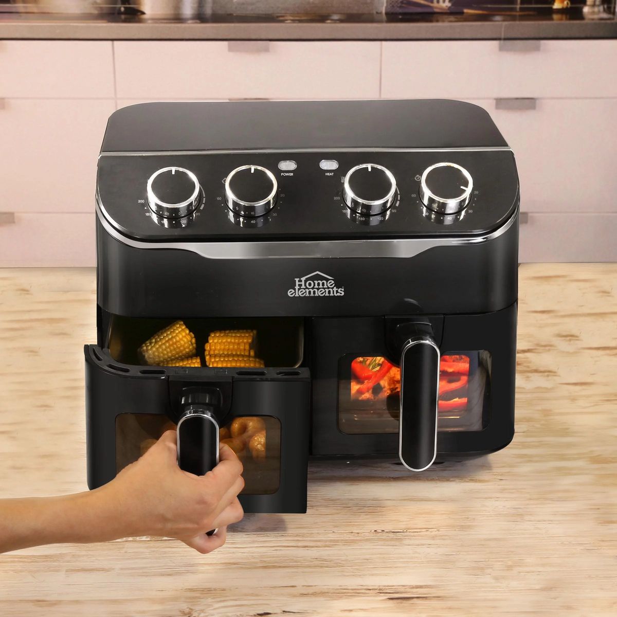 HOME ELEMENTS - Freidora De Aire Doble 8 Litros 2 Canastas