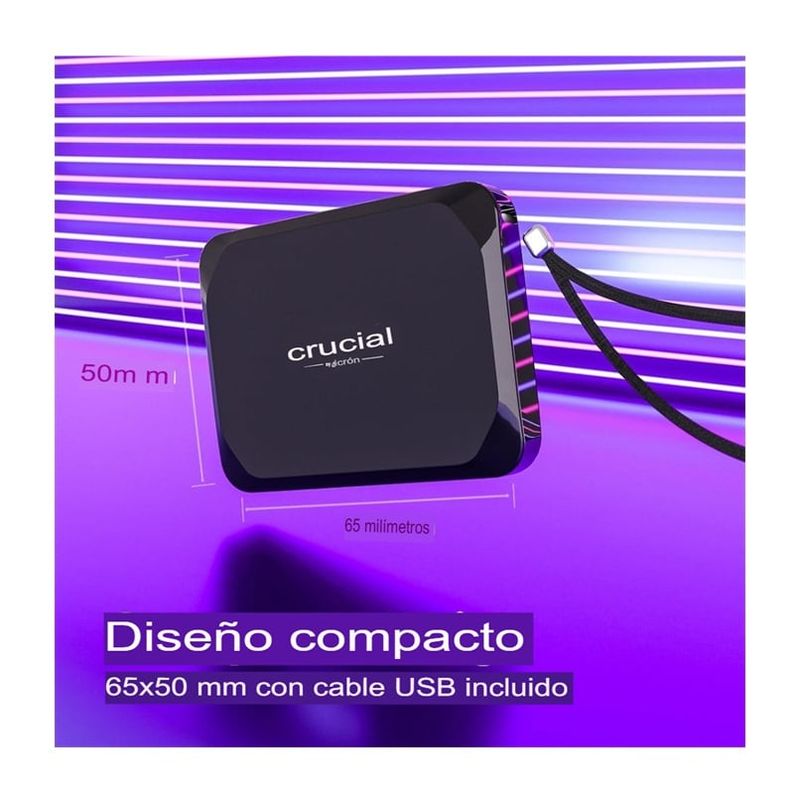 CRUCIAL - Disco Duro Externo Crucial X9 Ssd Portatil De 1tb 1050mbs