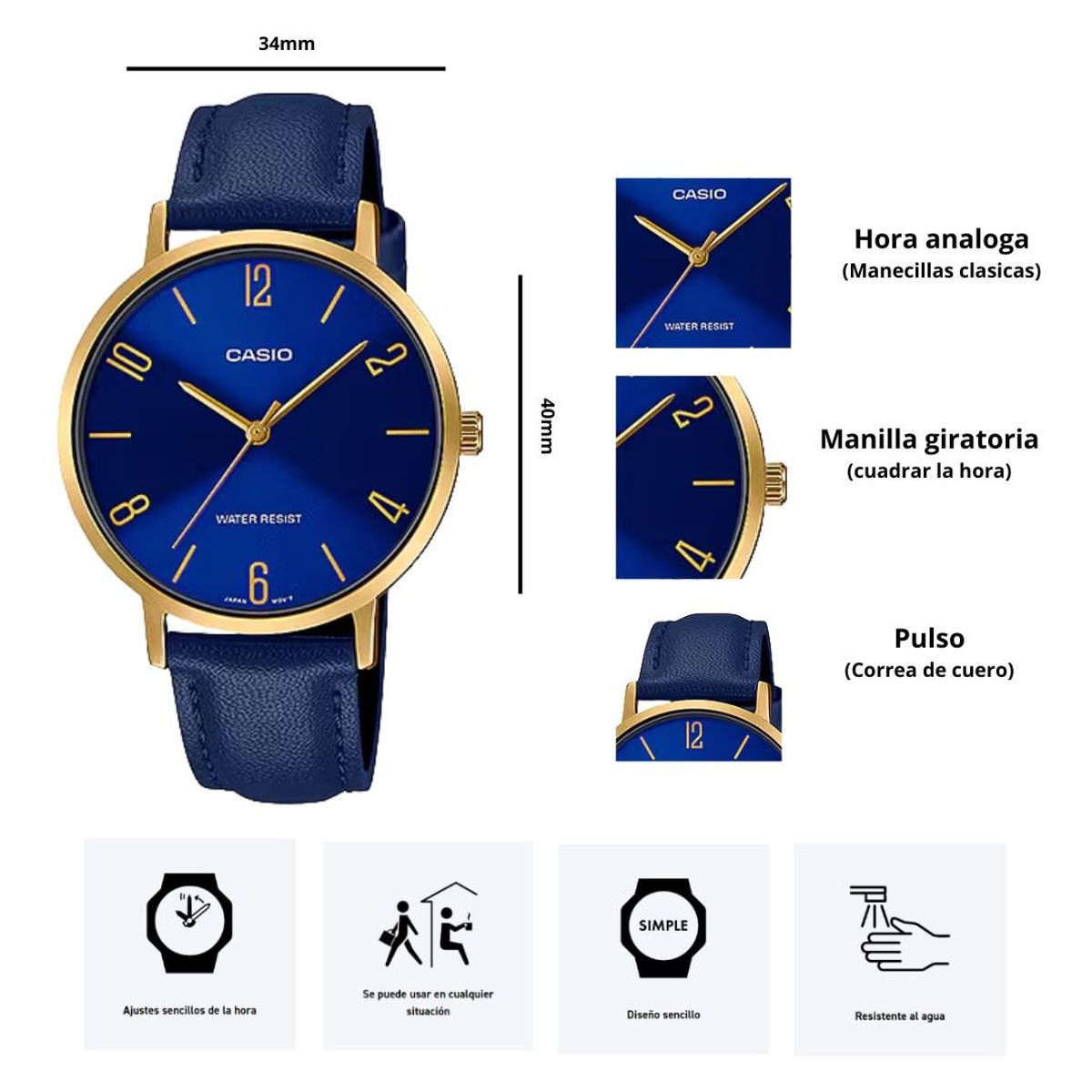 CASIO - Reloj Casio Modelo LTP-VT01GL-2B Diseño Elegante