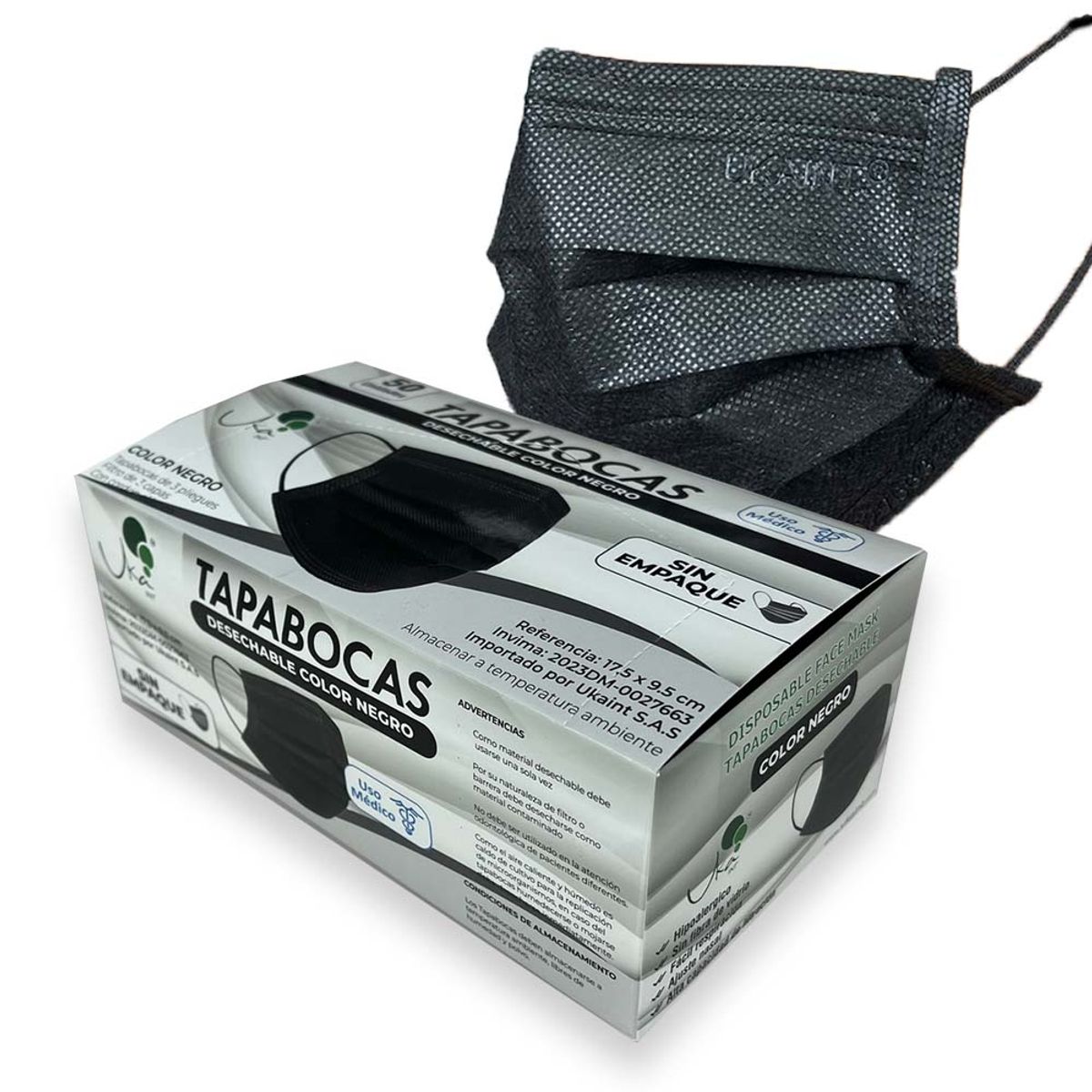 UKAINT - Tapabocas x50 Und sin empaque Invima 3 Capas Negro