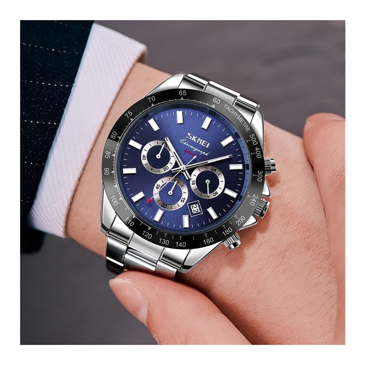 SKMEI - Reloj de Moda Para Hombre Skmei Cronógrafos Calendario Color Plateado