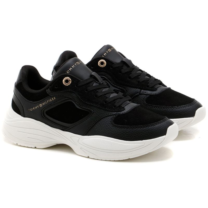 TOMMY HILFIGER - Tenis negro de estilo running con suela gruesa Tommy Hilfiger