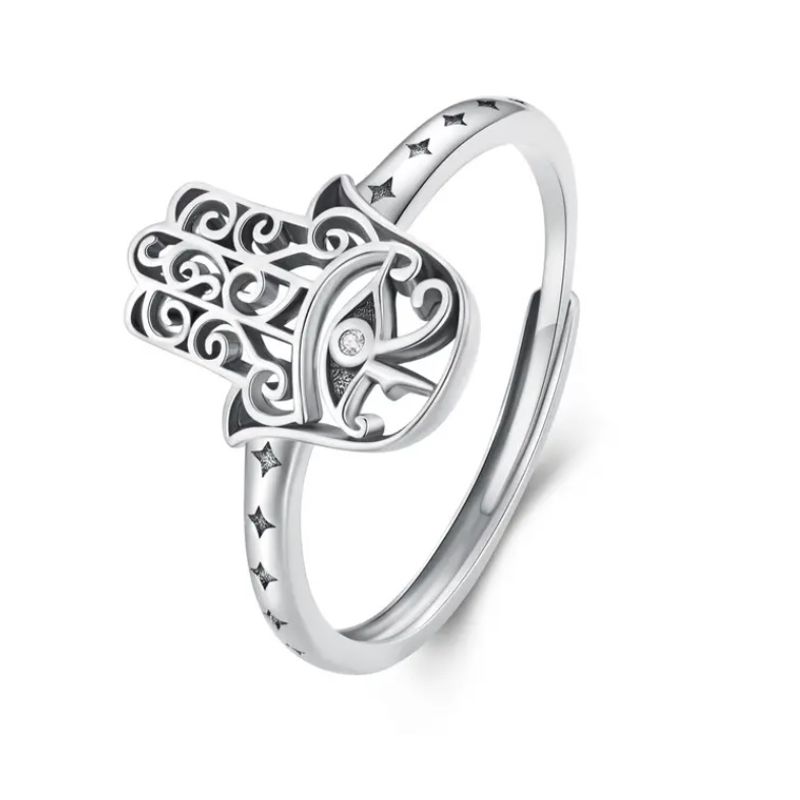 ALHAJAS - Anillo Alhajas Ajustable Para Mujer Mano Fátima En Plata 925