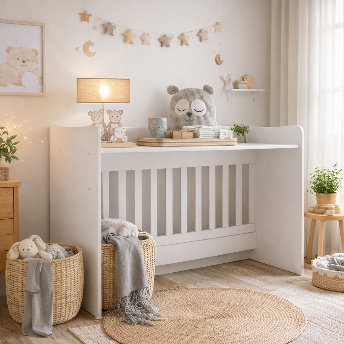 GENERICO - Cuna convertible 4 en 1 130x60 cm con colchón cama sofá y escritorio