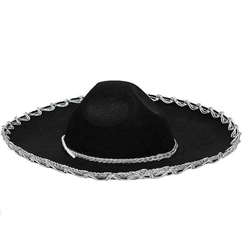 GENERICO - Sombrero de mariachi negro con ribete disfraz  mexicano