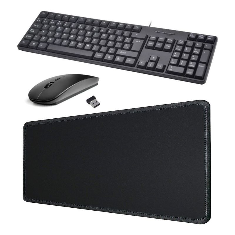GENERICO - Combo Teclado Alambrico + Mouse Inalámbrico + Pad Mouse Negro TJ-818