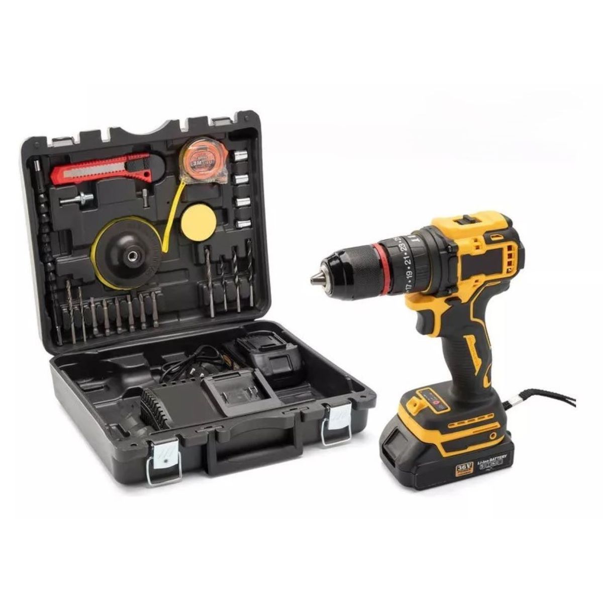 CHICAGO - Taladro Inalambrico 36v 14 Accesorios 2 Baterias Recargables