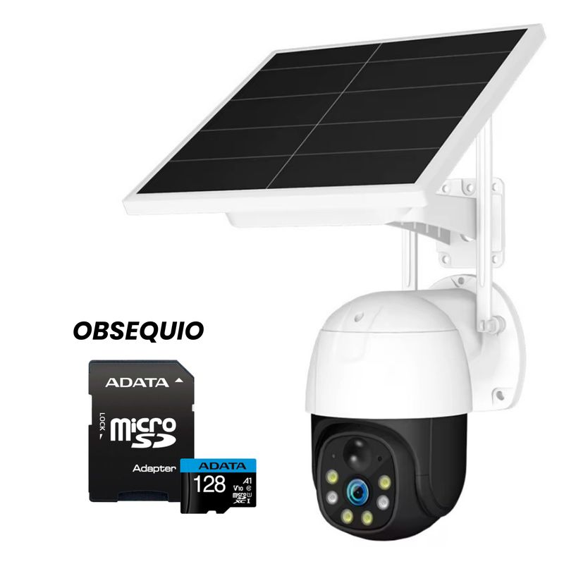 GENERICO - Cámara De Seguridad Exterior Con Sirena Y Panel Solar + SD de 32GB de Obsequio
