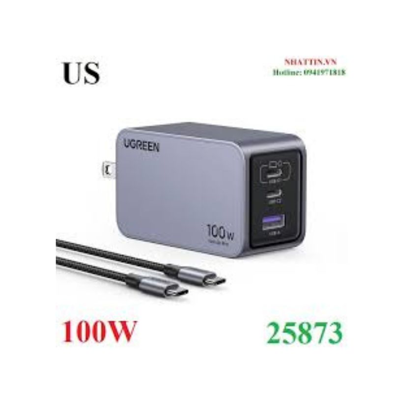 UGREEN - Ugreen Cargador 100w 2usb-c 1usb Gan +cable C Para Mac