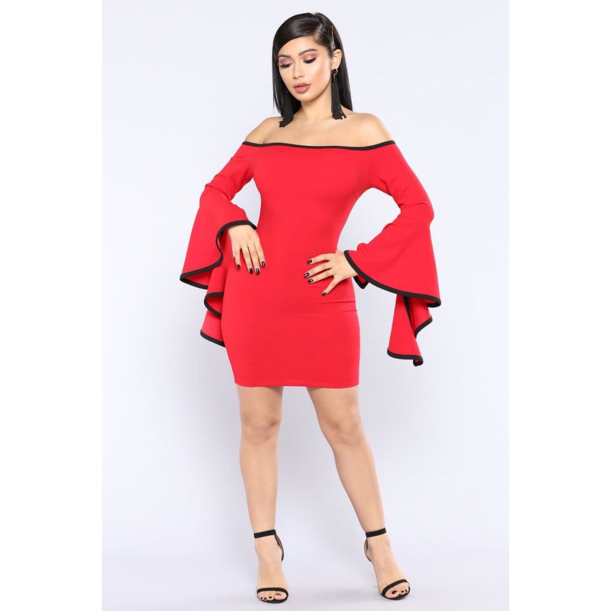 NEGRELI - VESTIDO DE MUJER CON MANGAS CAMPANA