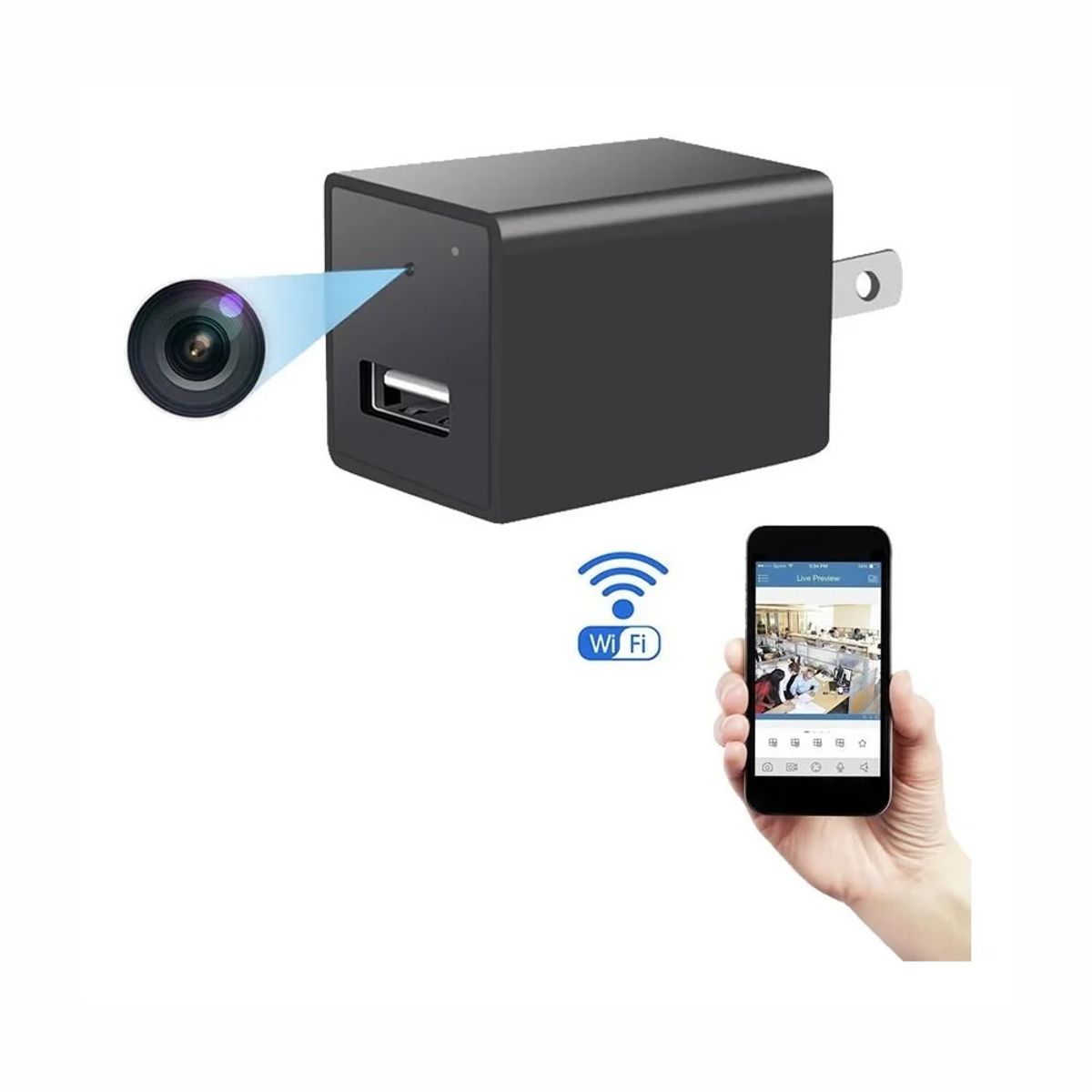 GENERICO - Cargador Usb Espía Con Cámara Wifi 1080p Grabación Continua