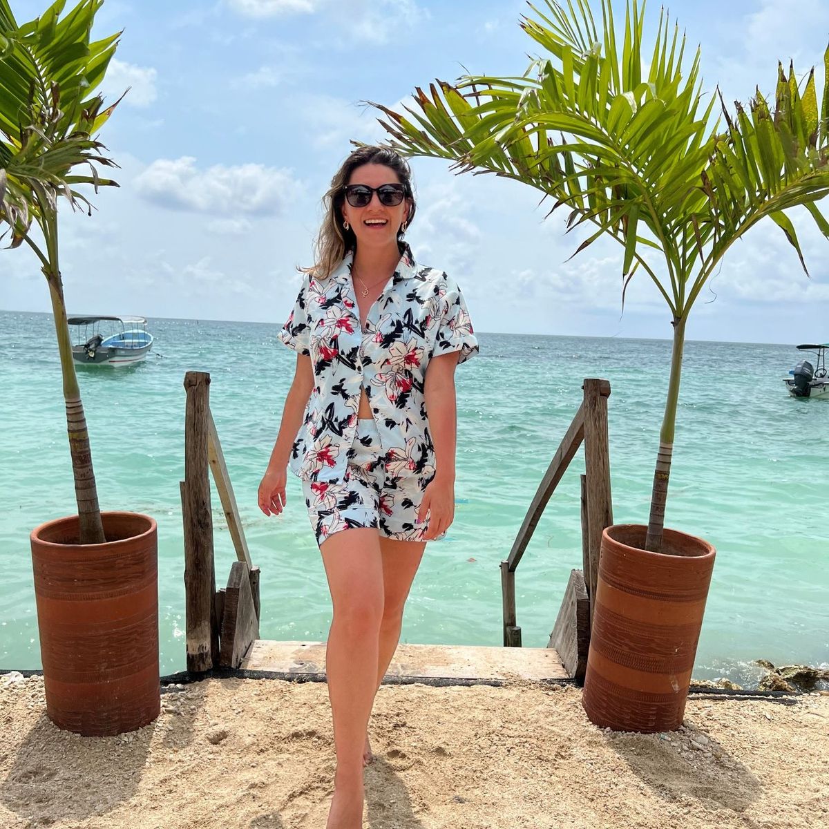 BY MORNING - Pijama Short floral azul 1381