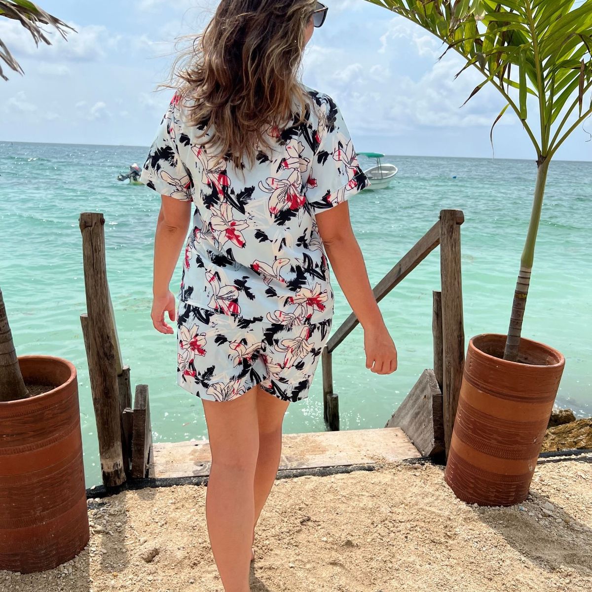 BY MORNING - Pijama Short floral azul 1381